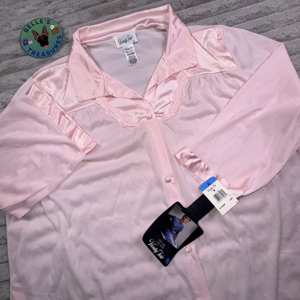 VTG Vanity Fair Pink Champagne Button Up Night Gown Robe NWT Deadstock USA Made - Picture 1 of 9